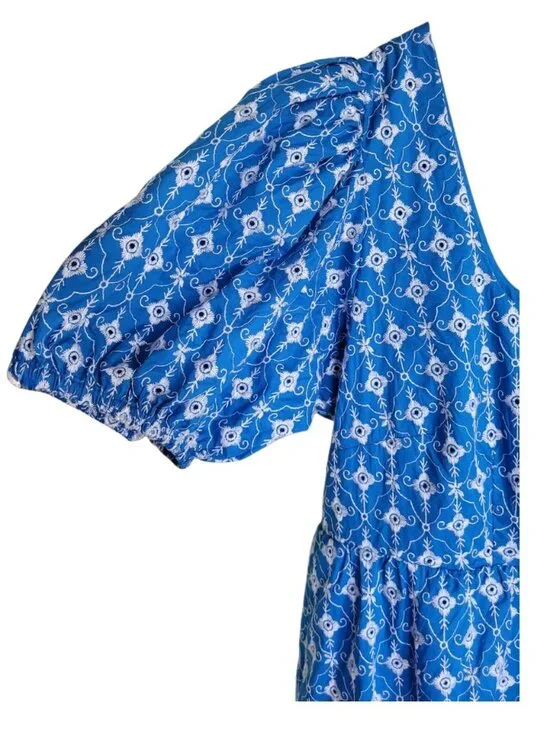 Rhode x Target Blue Embroidered Eyelet Cotton Puff Sleeve Mini Dress Womens L - Picture 6 of 12